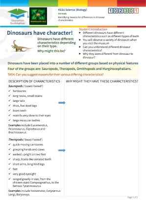 Click to view Resource 102301 Identifying reasons for differences in dinosaur characteristics