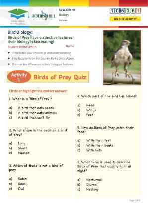 Click to view Resource 105061 Bird Biology! Birds of Prey at Robin Hill - body parts and functions